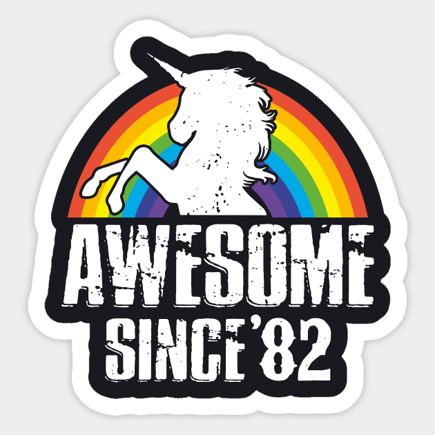 Unicorn Awesome Since 82 Love Rainbow Horse Sticker by huepham613